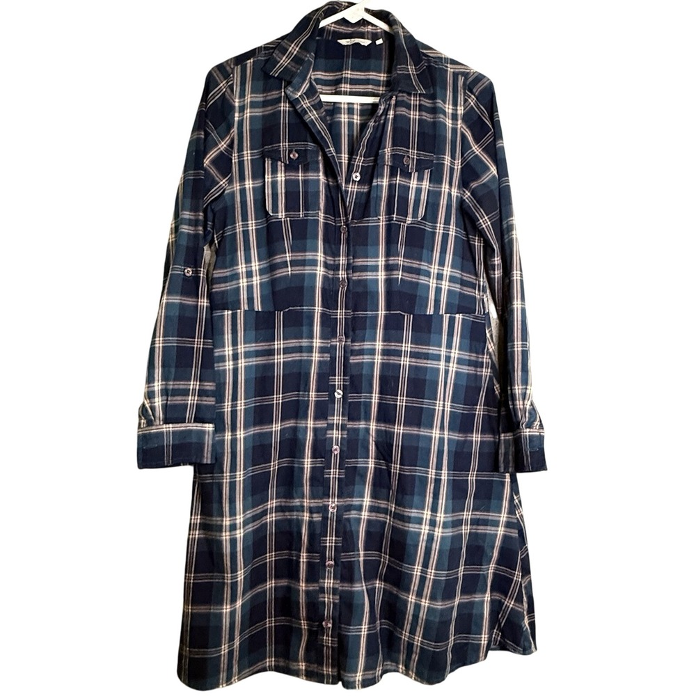 Dockers Navy Blue/Pink/Red‎ Plaid Shirt Shift Dress Fall Cabincore SMALL/MED